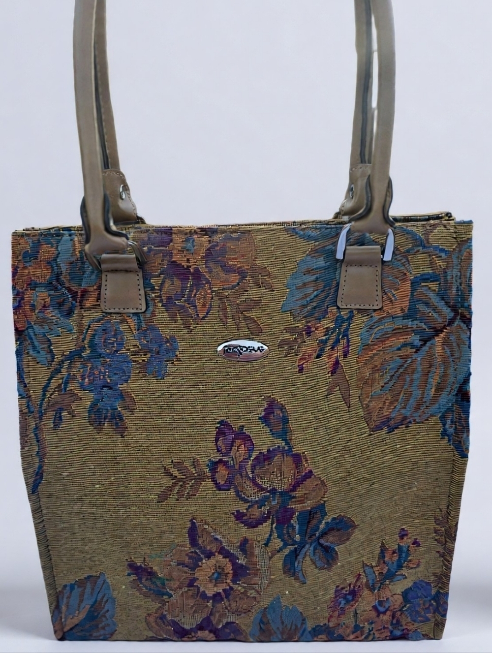 Vintage Pegasus Floral Tapestry Tote Bag - Earthy Tones & Vegan Leather Handles